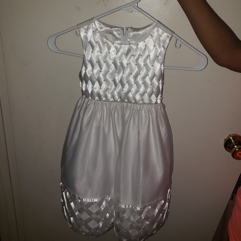 Little girls white dress with pearls